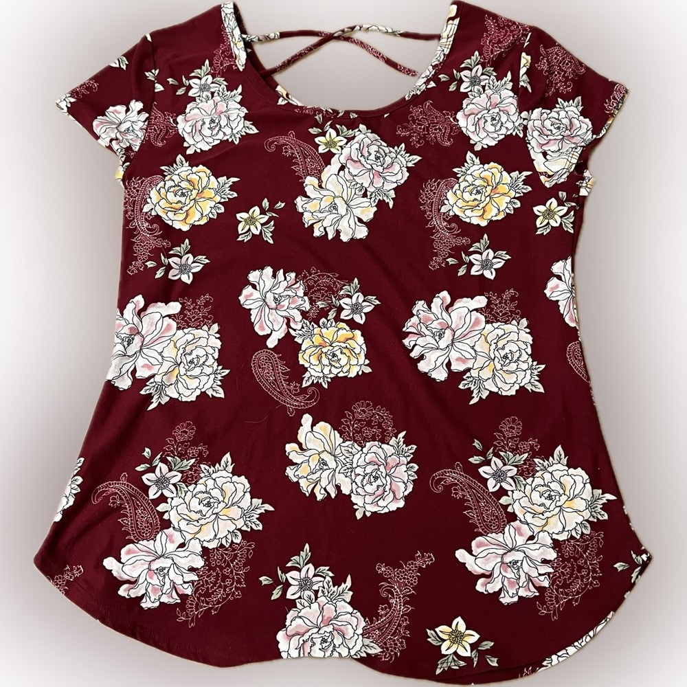 No Boundaries Burgundy Floral Shirt XL - Picture 1 of 6